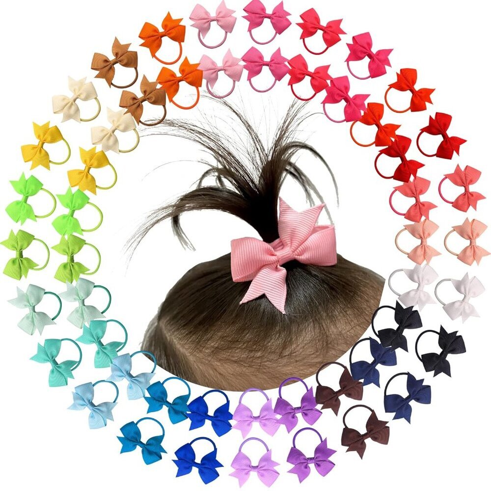 Baby Hair Ties with Bows,50pcs 2inch Baby Hair Bows Durable Rubber Bands Ponytai